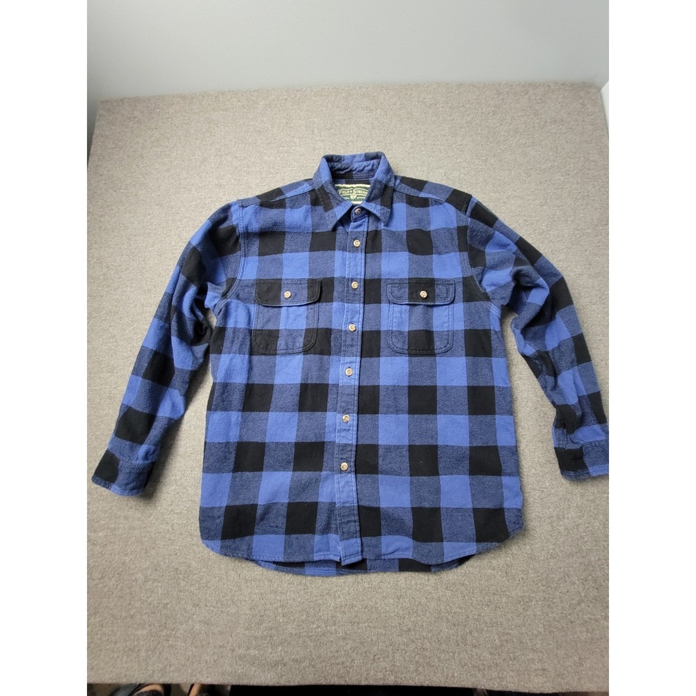 Field & Stream Shirt Mens M/L Blue Black Buffalo Plaid Flannel Collar Button Up